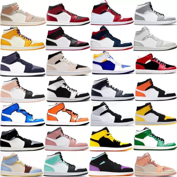 

basketball shoes 1s man woman mens sneakers mid 1 light smoke grey chicago pink quartz obsidian turf orange sanded purple grey camo signal b