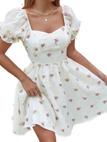 

appliques sweetheart neck puff sleeve dress b80n#, Black;gray