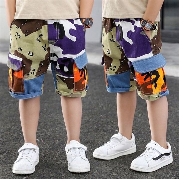 

eachin boys shorts summer teenagers elastic waist cargo child short pants calf length kids trousers trend 220419, Black