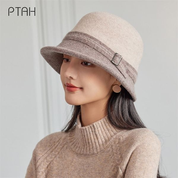 

[ptah] women's casual tweed hat autumn fedoras hat girl french artist warm soft wool winter beanie hat cap vintage elegant lady 220507, Blue;gray