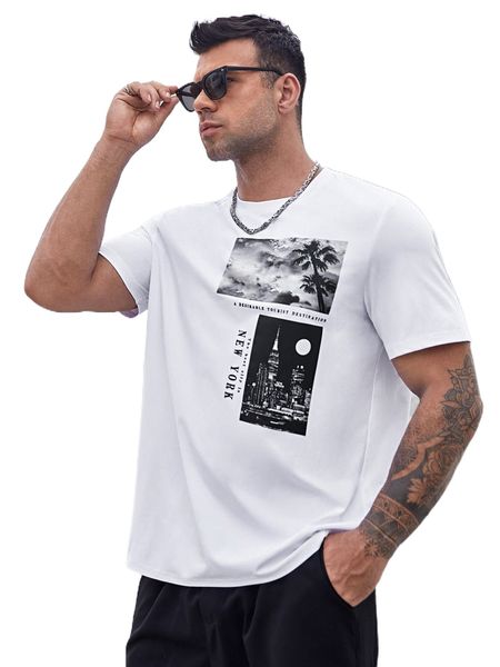 

extended sizes men letter & picture print tee q27g#, White;black