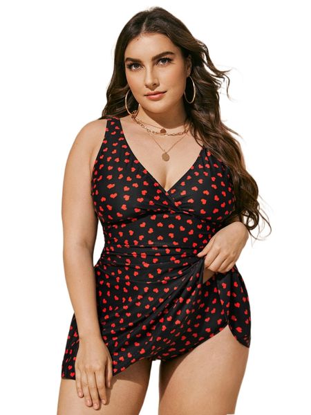 

plus allover heart print bikini swimsuit q53x#, White;black
