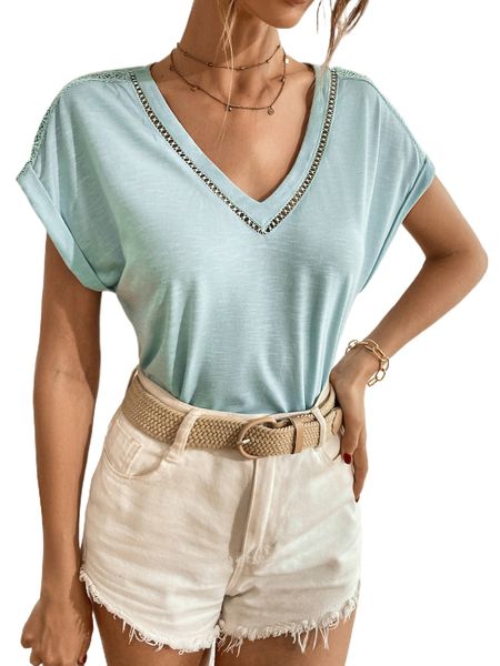 

guipure lace panel batwing sleeve tee 67c2#, White