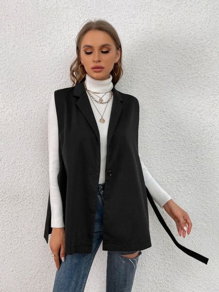 

lapel neck buckle side vest blazer 78bi#, White