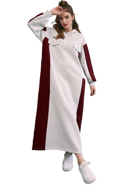 

colorblock flap detail sweatshirt dress v0gw#, Black