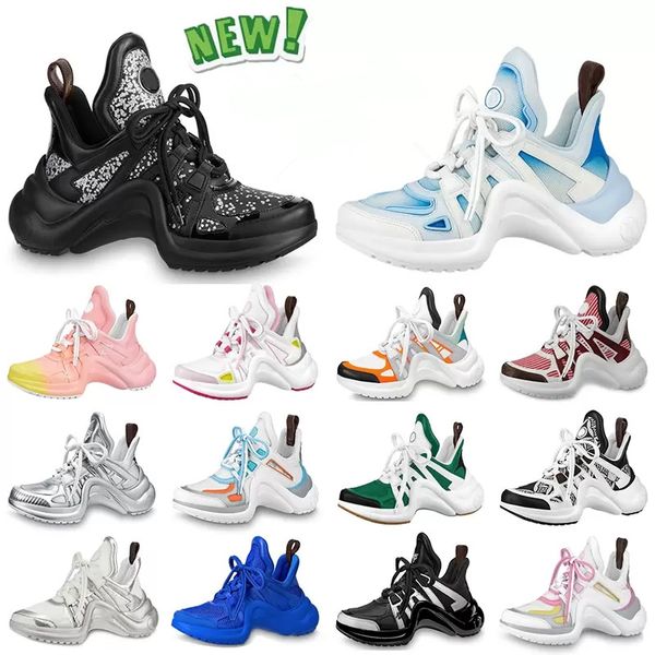 

5x paris fashion women men archlight sneakers genuine leather platform shoes casual dad shoe block trainer arched sole mesh bow thick bottom, Black