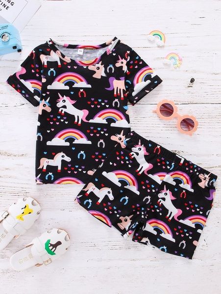 

toddler girls cartoon graphic tee with track shorts she, White