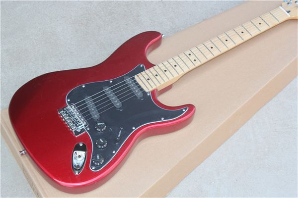 

factory wholesale metallic red electric guitar with sss pickups,maple fretboard,black pickguard