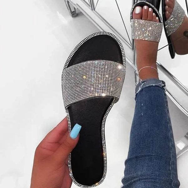 

2022 new slippers women's sandals with rhinestone snake pattern and diamonds, Black