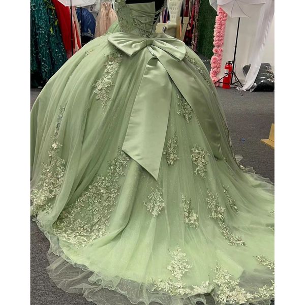 Abiti Quinceanera verde menta Abiti da ballo per dolci 16 ragazze Appliques Paillettes Festa di compleanno Abito da principessa vestido de 15 anos quinceanera