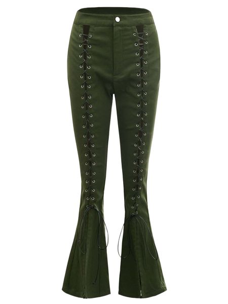 

lace up flare leg pants h1fn#, Black;white