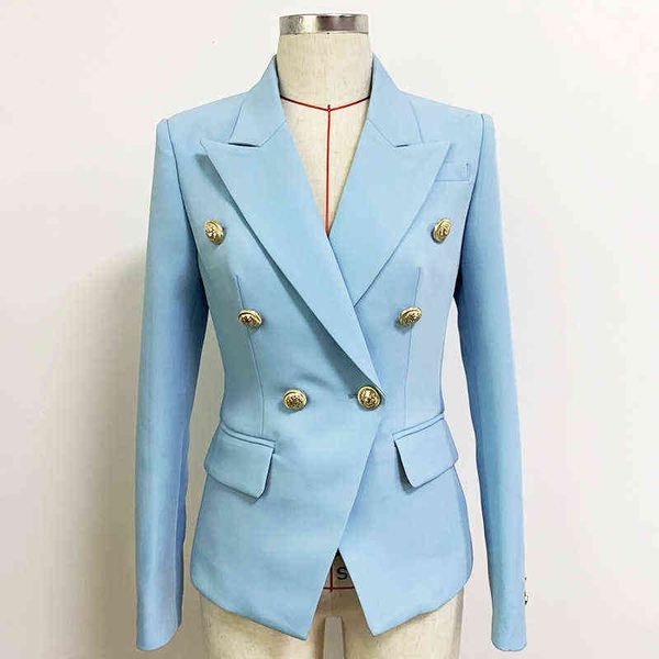 

designer blazer jacket baby pink blue 2021 new female golden lion double breasted buttons slim suit business women blazers j220813, White;black