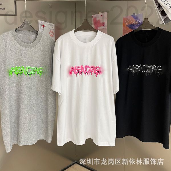 

women's t-shirt designer correct high edition b home 22 spring and summer graffiti paint jelly melting letter printing paris short slee, White