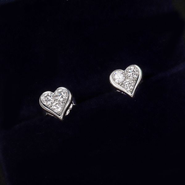 

s925 silver charm heart shape stud earring in platinum color with sparkly diamond for women wedding jewely ift have velet bag stamp ps4005a, Golden