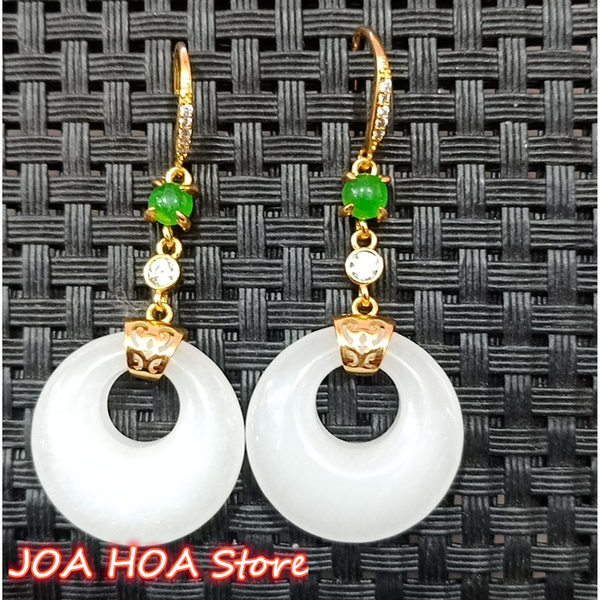 

925 silver plated gold earrings boutique jewelry inlaid natural gold-silk jade dangler accessories gift lucky buckle