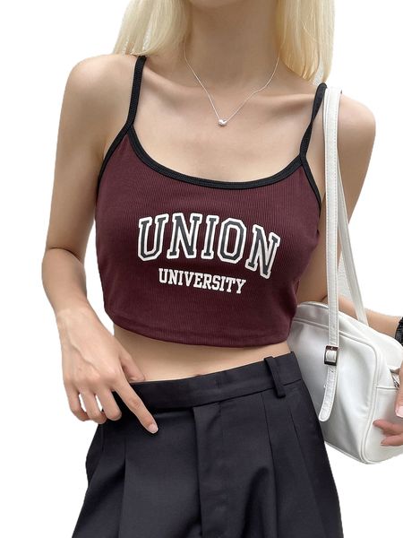 

dazy letter graphic contrast binding crop cami o55u#, White