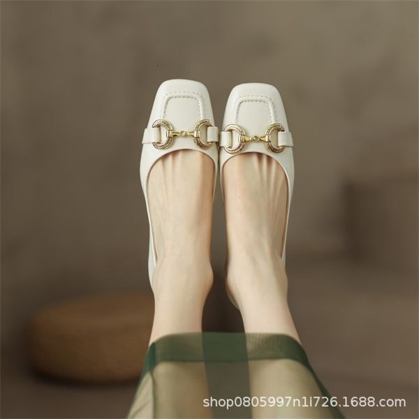 

slippers spring and summer shallow mouth single shoes ty3-30c metal buckle low french flat bottom fairy style high heels lk4p, Black