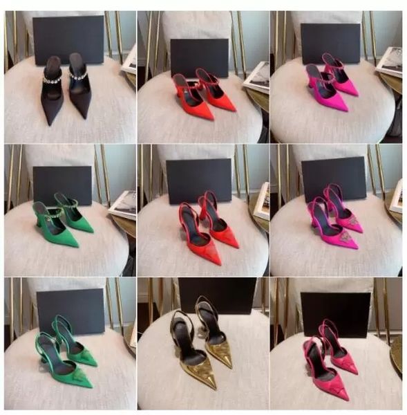 

designer luxury outdoor shoes satin sling-back pumps leather pump women high heels pink purple black red green blue