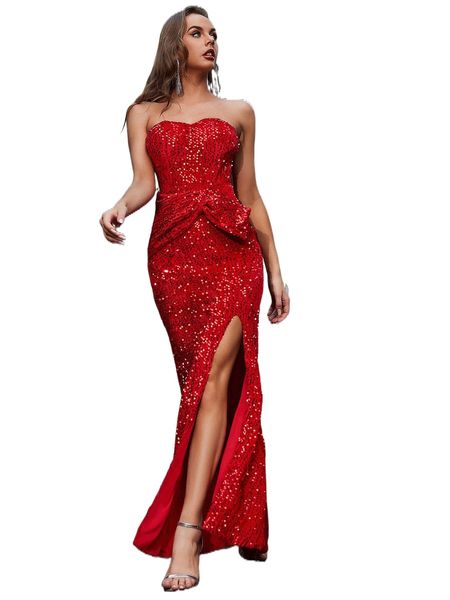 

split thigh off shoulder sequins dress u13x#, Black;gray