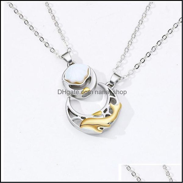 

pendant necklaces pendants jewelry 2pcs lovers magnetic shell sun moon heart necklace 2022 romantic vale dhsl5, Silver
