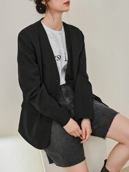 

dazy-less single breasted solid blazer 10wa#, White