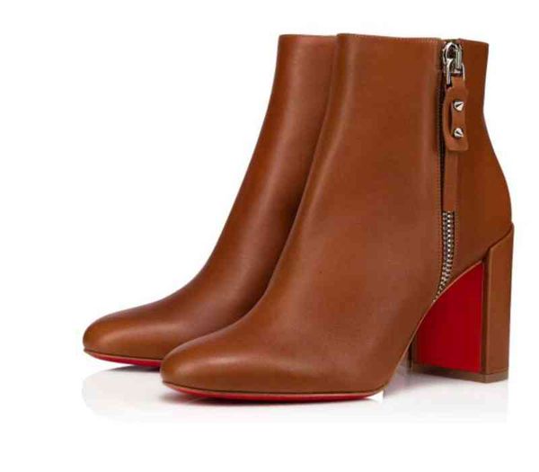 

boots winter women's naked thick heel red sole s ziptotal 85 mm design brand cowhide pointed soles ss black and white izg9