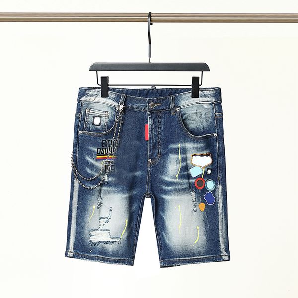 

men's jeans men shorts hole high waist skinny pant summer casual mens clothing destroy washed denim pants short trousers, Blue