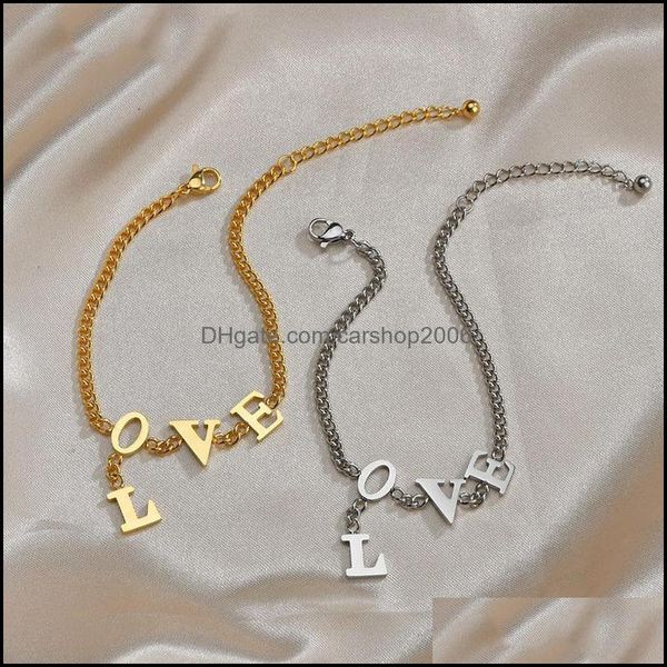 

charm bracelets jewelry link chain 2021 non-fading titanium steel gold love letter bracelet wild temperament for women couple birthday gift, Golden;silver