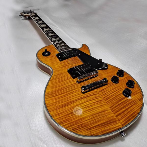 

classic brand guitar, fine tiger skin veneer, professional performance level, delivery to home