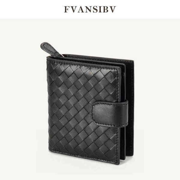 

women's wallet short 100% sheepskin leather woven coin change zipper storage bag fashion simple luxury brand moneyclip2022 new