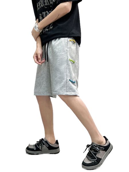 

men eyelet detail drawstring waist shorts u6g9#, White;black