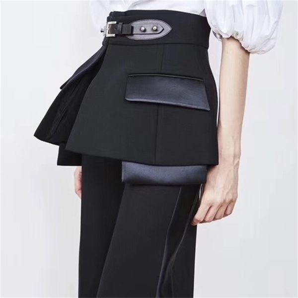 

twotwinstyle spring trouser for women's wide leg pants with belts high waist loose hit colors pants female elegant clothes 201228, Black;white