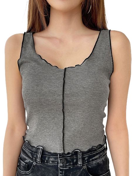 

dazy contrast binding lettuce trim tank r8lo#, White