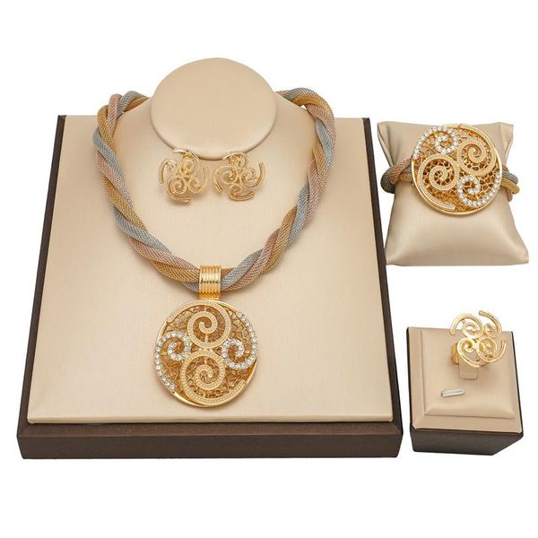 Ohrringe Halskette Nigerian Hochzeit Frau Zubehör Schmuck Set Großhandel Mode Afrikanische Perlen Dubai Design Gold SetOhrringe