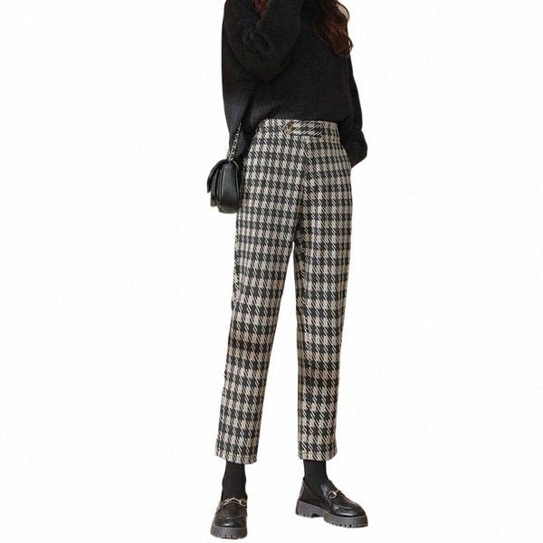 

women's pants & capris houndstooth woolen girl autumn and winter clothes 2021 junior high school students loose straight harem trousers, Black;white