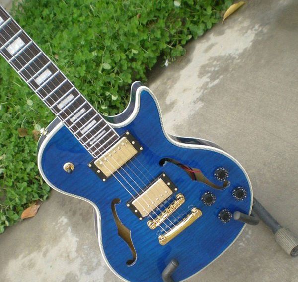 

jazz electric guitar semi-hollow gold hardware can customize color as p