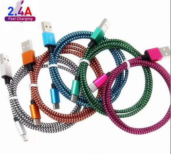 Cavi di tipo C intrecciati in nylon Adattatore di ricarica micro USB 1m/2m/3m Cavo di sincronizzazione dati colorato 2A per smartphone