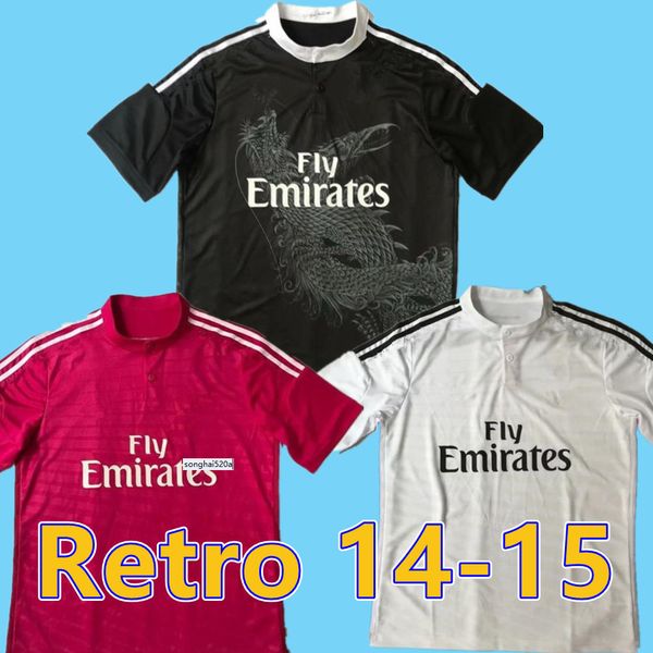 

2014 2015 retro soccer jersey 14 15 vintage home white away red third black football shirt uniform chinese dragon ronaldo benzema bale, Black;yellow