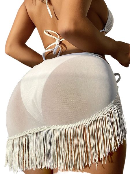 

plain fringe cover up skirt s1gd#, White;black