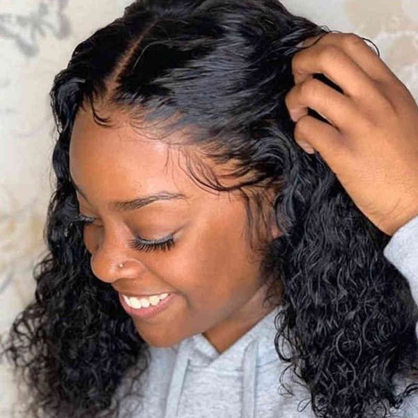 

deep wave frontal wig lace bob human hair s brazilian s 180 short s 220608, Black