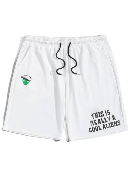 

romwe guys alien slogan graphic shorts x525#, White;black
