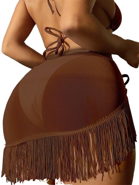 

plain fringe cover up skirt f2bh#, White;black