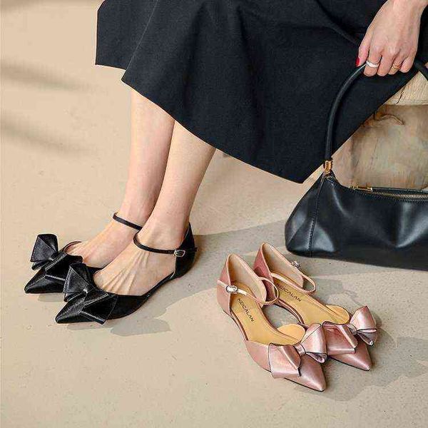

sandals high heels elegant sweet bow silk princess shoes fashion pointed flat sandals wedding party 220704, Black