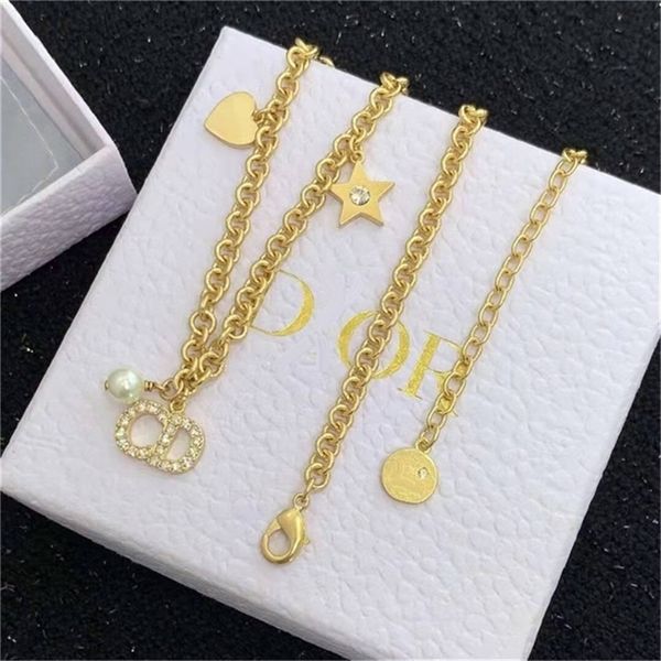 

2022 fashion 20% off designer jewelry d family gold letter neck chain female new fashion tassel star pearl necklace, Silver