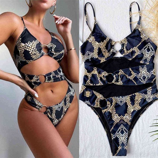 

designer women's swimsuit bikini 2022 european and american printing big steel ring beach swimsuit spring bikini women, White;black