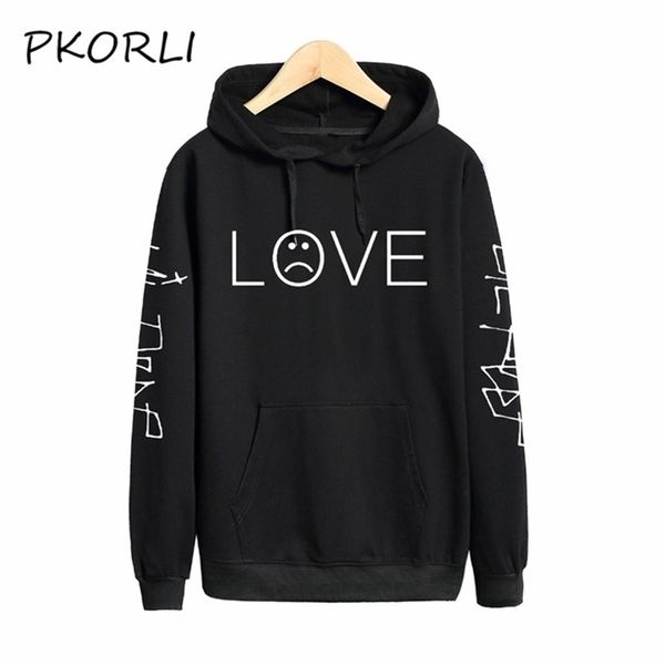 

pkorli lil peep love sweatshirt men women casual pullover hip hop lil peep rapper hoodies sad face boys hoody lj200826, Black