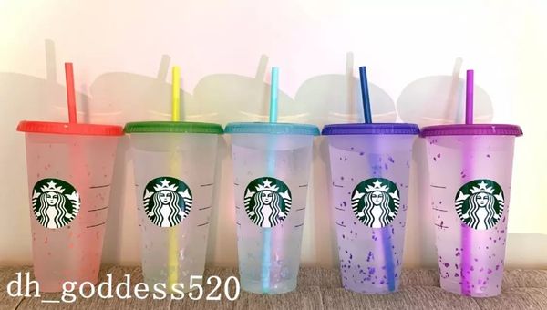 

starbucks mugs mermaid goddess 24oz/710ml plastic snowflake color changing tumbler lid reusable milk tea coffee cold drink cups party gifts