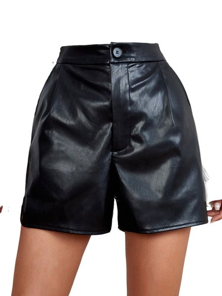 

high waist pu leather shorts o6hu#, White;black