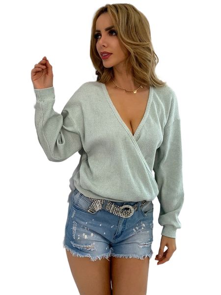 

joyfunear wrap drop shoulder pullover x2su#, Black