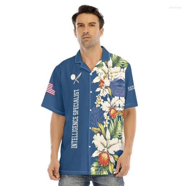 Erkekler Sıradan Gömlek Erkek Hawaii Gömlek Serin Amerikan Tarzı Logosu Baskı Yaz Tatil Plajı ABD Boyut Küba Yakası Aloha Topçenlerin Eld22